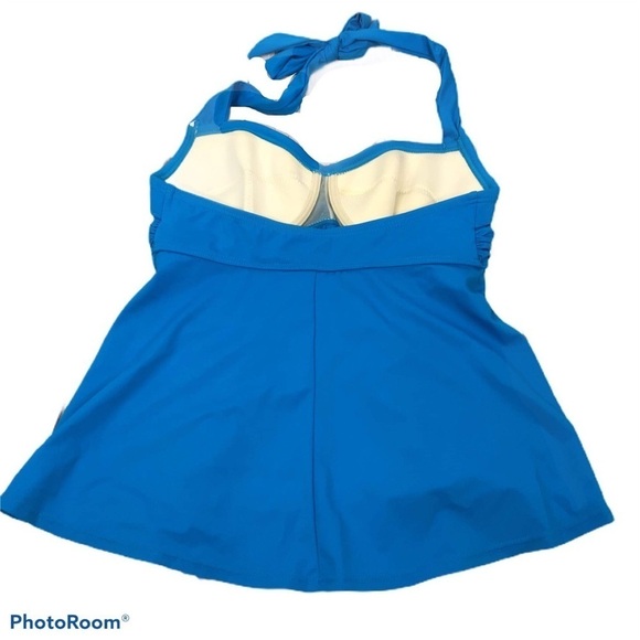 Ellos Solid blue halter tankini top - Picture 3 of 8